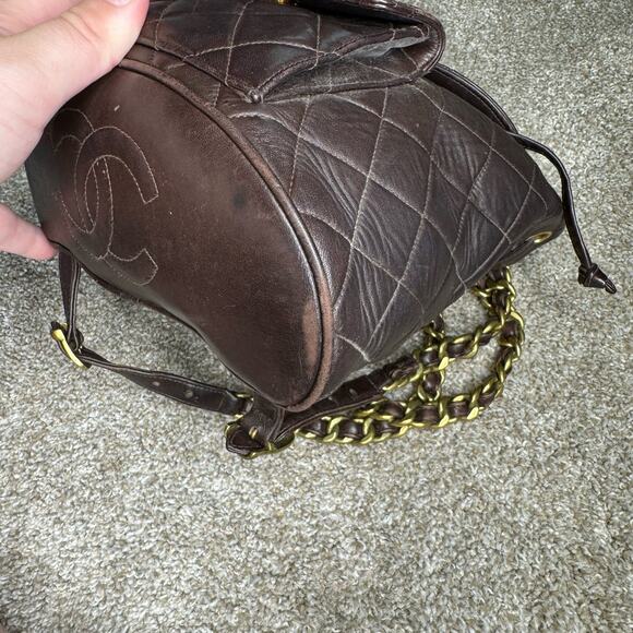 Chanel Matelasse Chain Backpack Duma Lambskin CC Logo Chocolate Brown Vintage - Picture 7 of 16